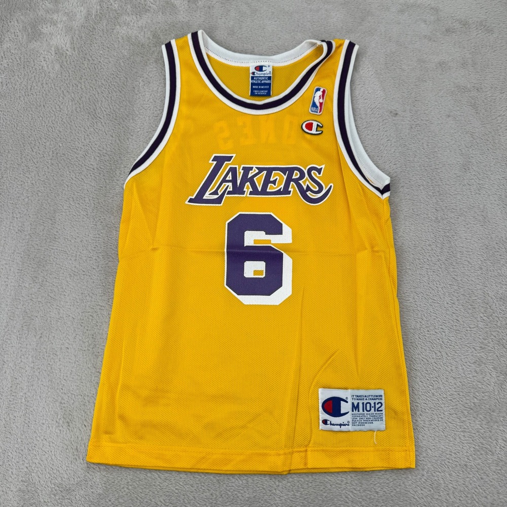 Vintage Champion Kids Lakers Eddie Jones Jersey Size M 10-12 Yellow Preowned